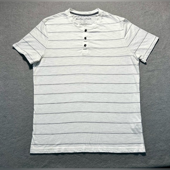 Banana Republic Other - Banana Republic Men’s Large White Striped Henley Shirt 3 Button Casual
